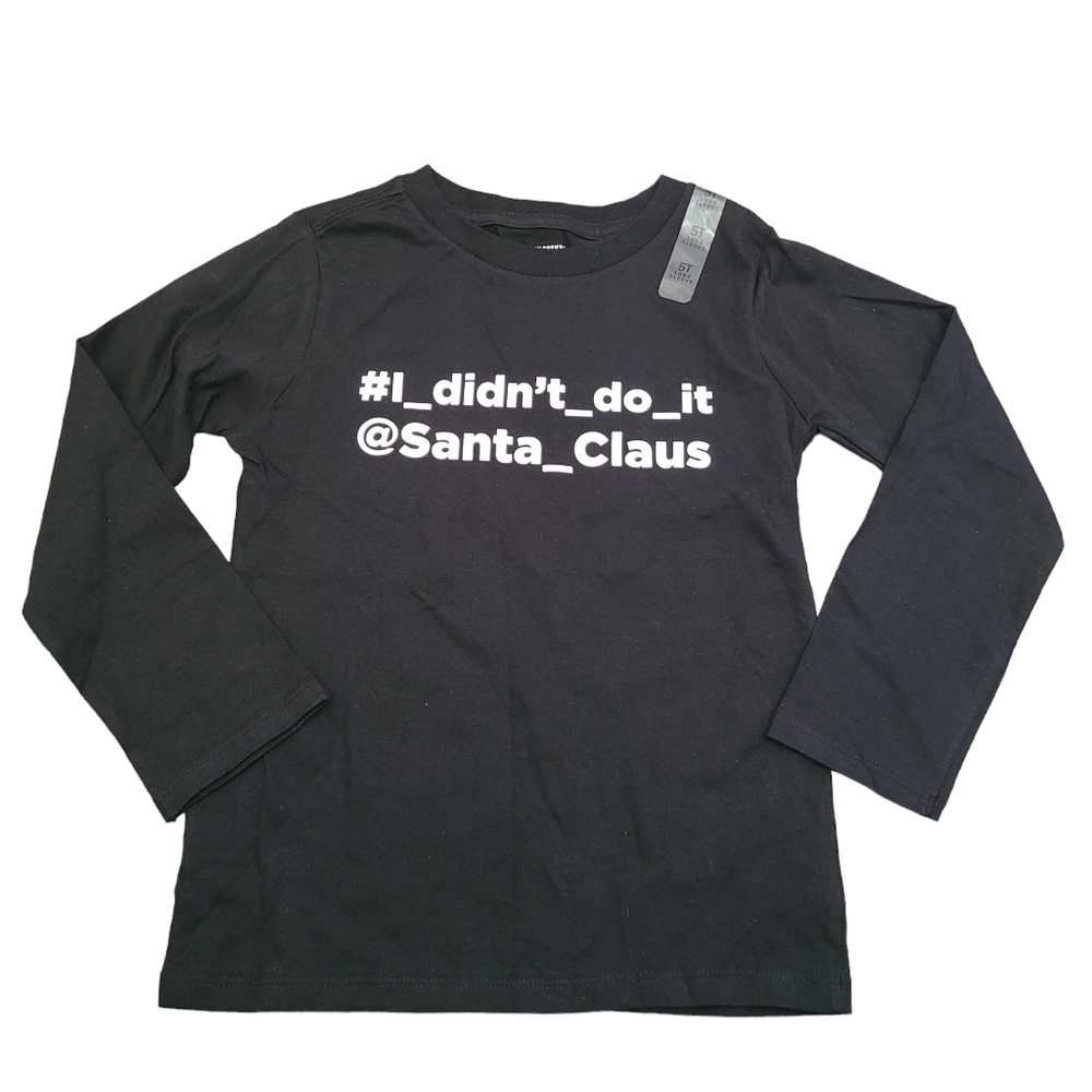 Childrens Place Boys Black Long Sleeve T Shirt Sz 5T Christmas Santa Claus Tee